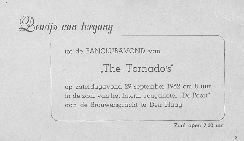 Bewijs van toegang fanclub avond the Tornado's
